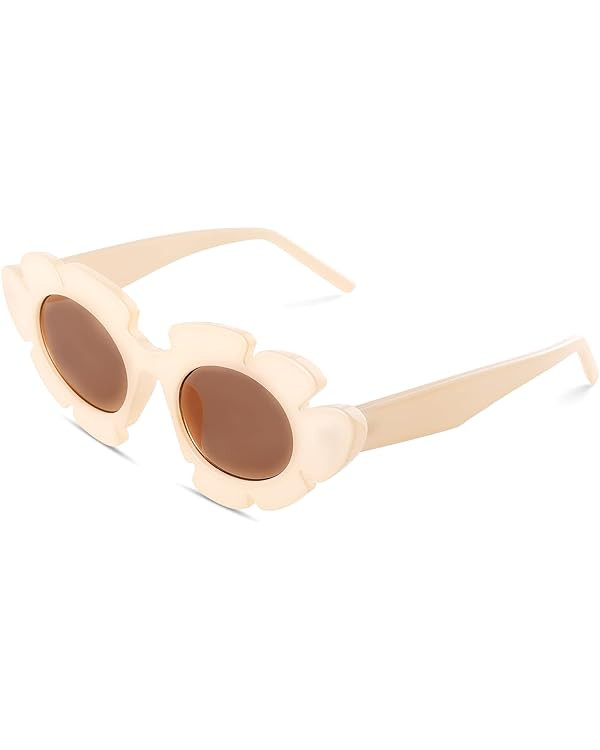 COASION Trendy Cat Eye Flowers Sunglasses for Women Men Retro Fashion Nude Chunky Shades UV400 Pr... | Amazon (US)