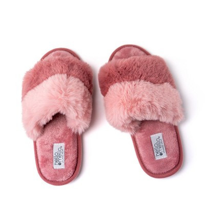 Hello Mello Women's Cotton Candy Puff Slippers Berry Puff, Small/Medium | Target