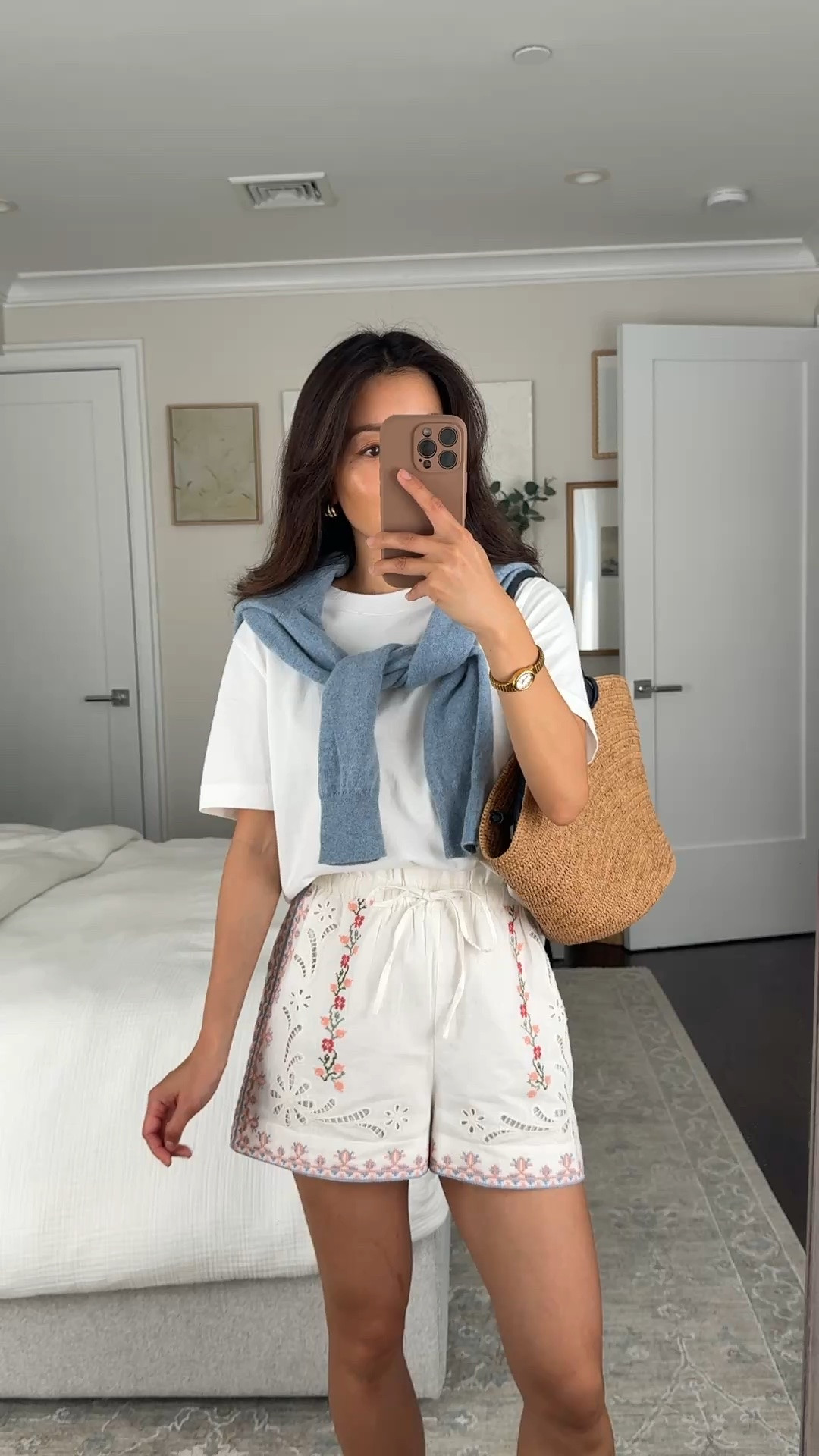 • Good white tee jcrew XXs
• sezane Shorts 2 tightened w drawstring 
• Quince Sweater Xs love the color 
• Margaux sandals 35 
Sezane tote

Summer simple casual mom outfits

#LTKmomlife #LTKPetite #LTKSeasonal