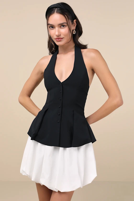 Lottie Black and White Halter Vest Mini Dress | Lulus