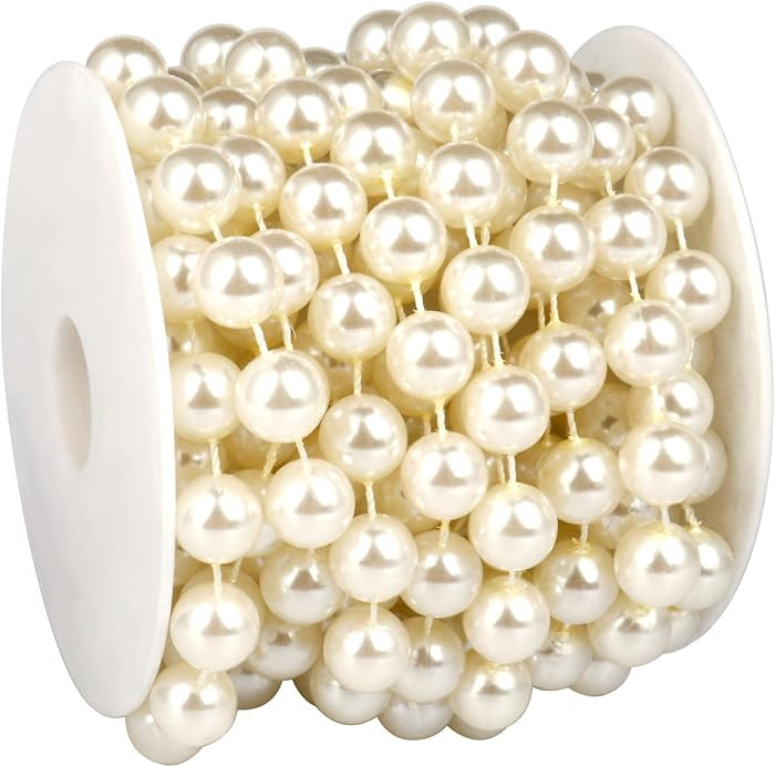 16.4 FT Pearl Beads Garland for Decoration, 12MM Ivory Craft Pearl Beads String Roll Spool for DI... | Amazon (US)