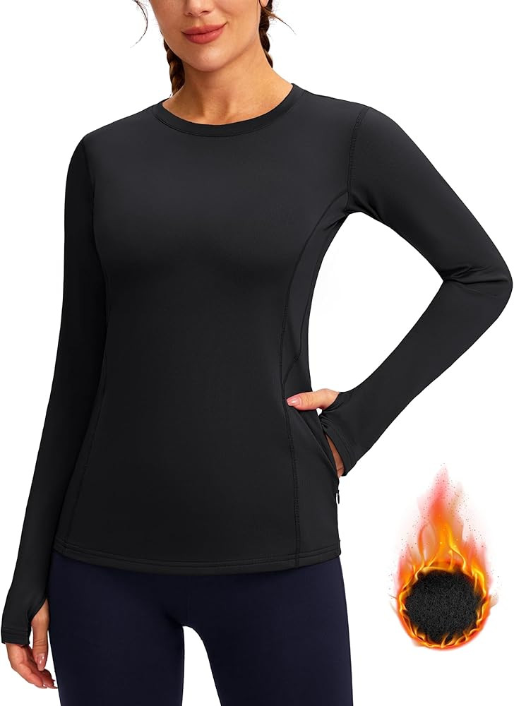 Women's Thermal Fleece Tops Long Sleeve Workout Shirts Running Athletic Base Layer with Thumb Hol... | Amazon (US)