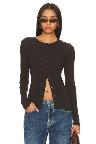 Enza Costa Cashmere Long Sleeve Cardigan in Dark Brown from Revolve.com | Revolve Clothing (Global)