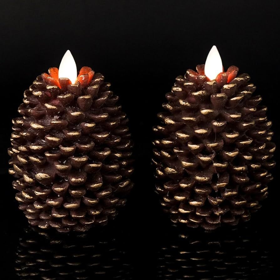 Wondise Flameless Candles with Timer, Battery Operated Flickering Wick Real Wax Pine Cone Candles fo | Amazon (US)