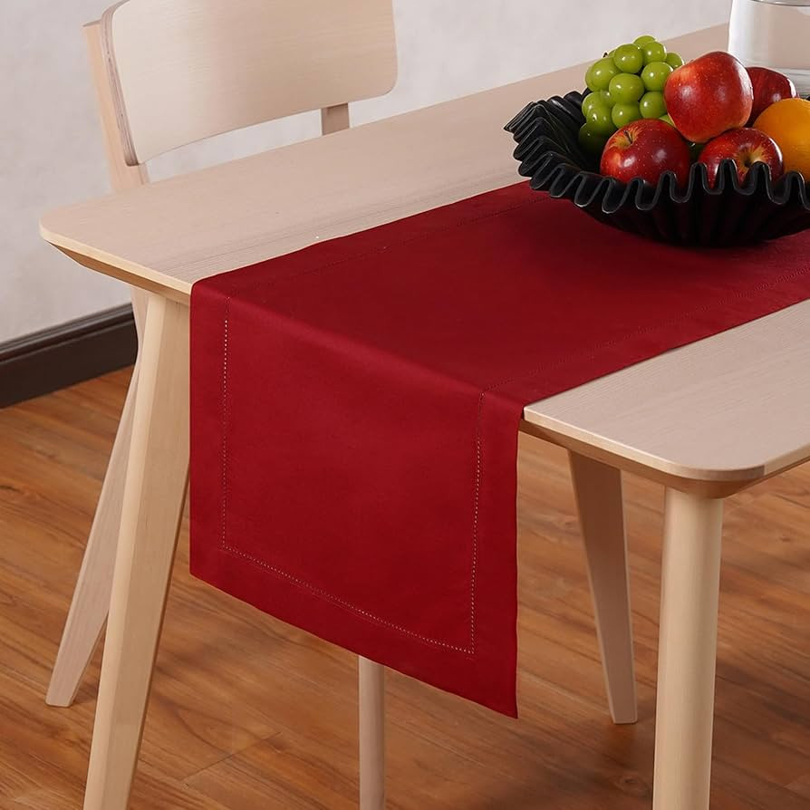 Home Ekaa Cotton Linen Red Table Runner 90 Inches Long – Washable Hemstitch 14 x 90 Inch Runner... | Amazon (US)