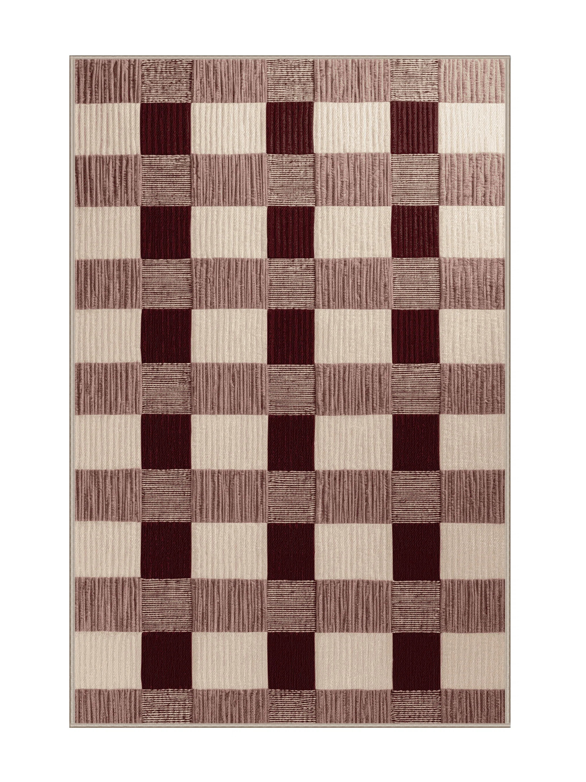 Machine Washable Checkered Brown Area Rug | Wayfair North America