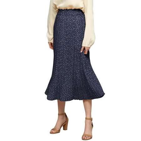 Made by Johnny Women s High Waist Polka Dot Pleated Skirt Midi Swing Skirt with Pockets S NAVY_POLKA | Walmart (US)