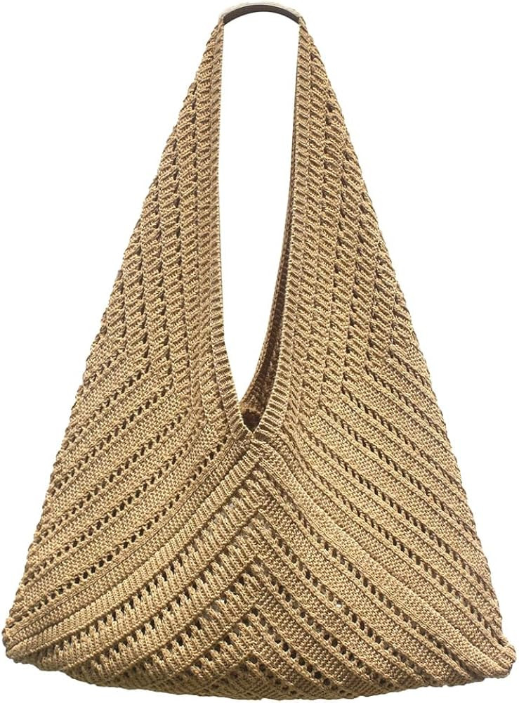 Pocadri Solid Crochet Shoulder Bags for Women Fashion Large Summer Woven Beach Tote Bag Casual Fo... | Amazon (US)