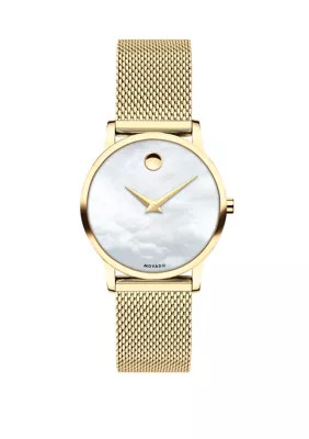Movado Women's Swiss Museum Gold Tone PVD Stainless Steel Mesh Bracelet Watch | Belk