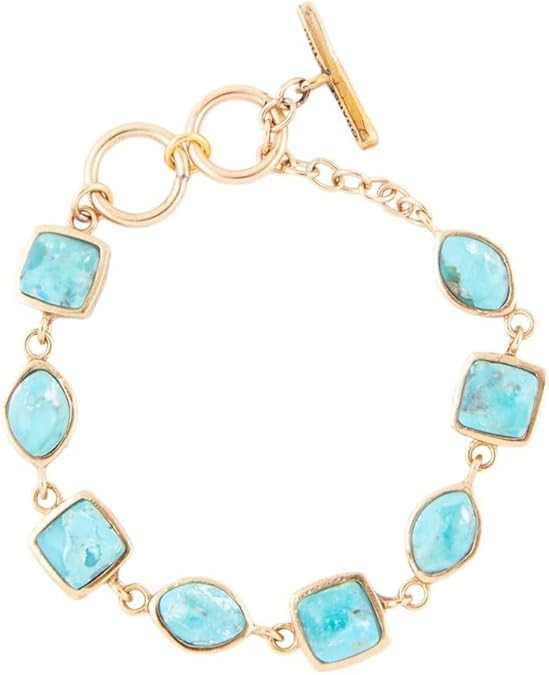 Barse Jewelry Genuine Blue Turquoise Hammered Golden Link Bracelet | Amazon (US)