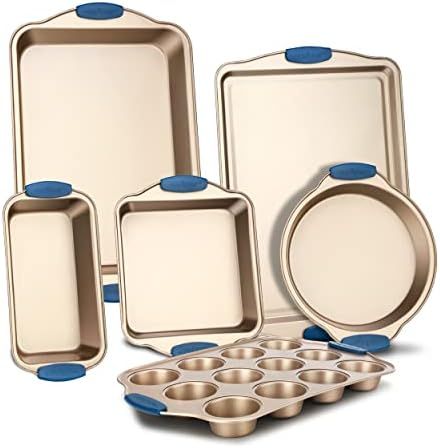 6-Piece Nonstick Bakeware Set - PFOA, PFOS, PTFE-Free Carbon Steel Baking Trays w/ Heat safe Silicon | Amazon (US)