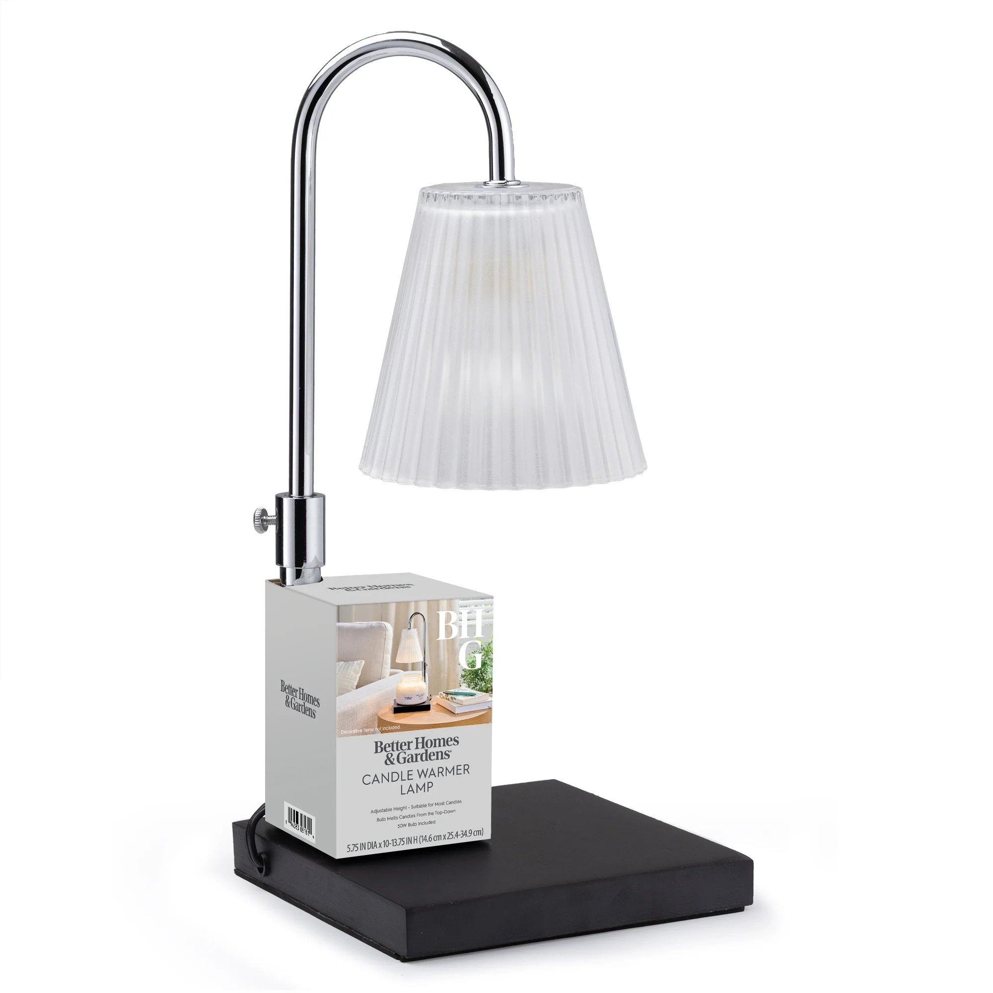 Better Homes & Gardens Frosted Glass Candle Warmer Lamp, Adjustable Height, Black Base | Walmart (US)