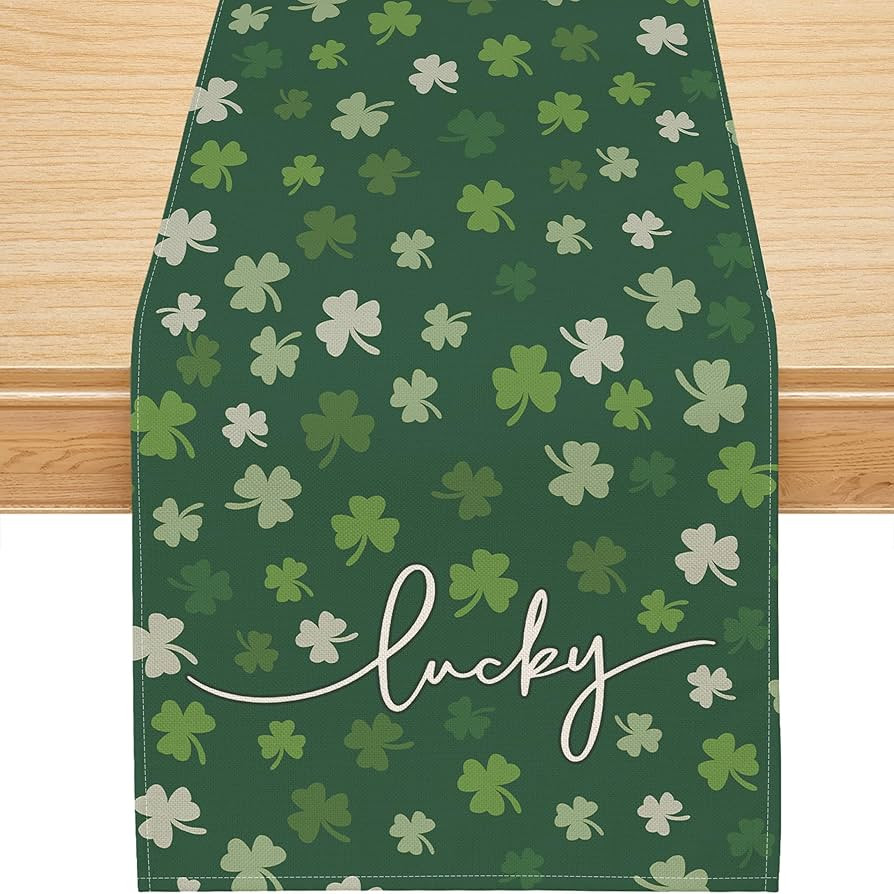 Siilues St Patricks Day Table Runner, Green Shamrock Clover Lucky 220GSM St Patricks Table Runner... | Amazon (US)