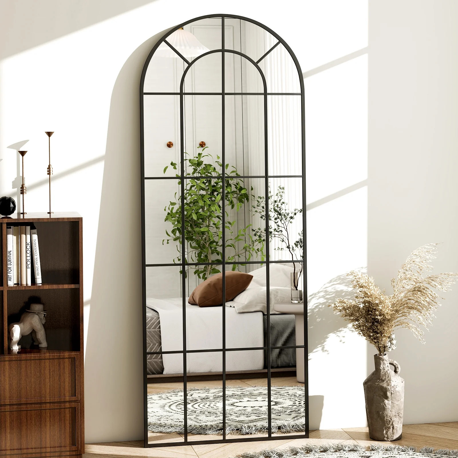 Anyrose 65"x 24" Floor Full Length Mirror, Large Arch Window Pane Mirror, Wall Mounted Mirror, Bl... | Walmart (US)