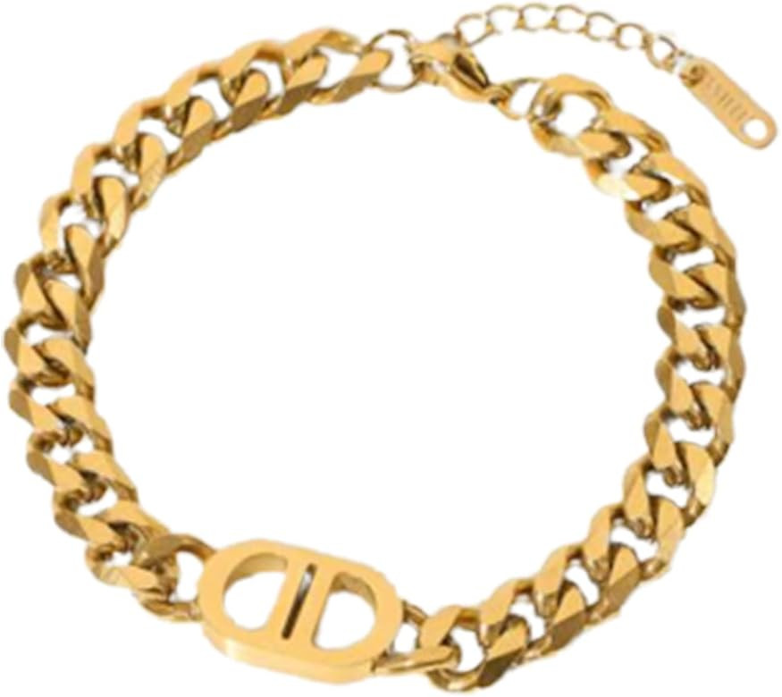 18K Gilded Titanium Steel Cuban Link Chain Gold Silver Bracelets/Necklace for Women's Girls,8mm W... | Amazon (US)