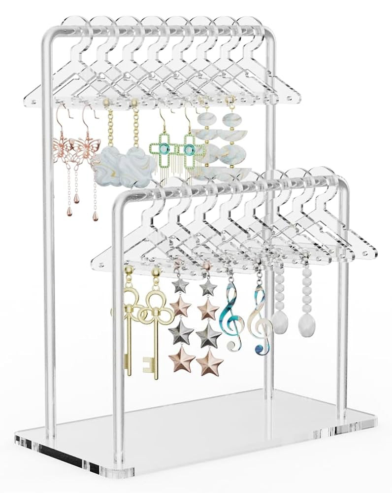 NiHome Clear Acrylic Earring Organizer Stand for Home, Store, Exhibition - Mirror-Finish 2-Tiered... | Amazon (US)