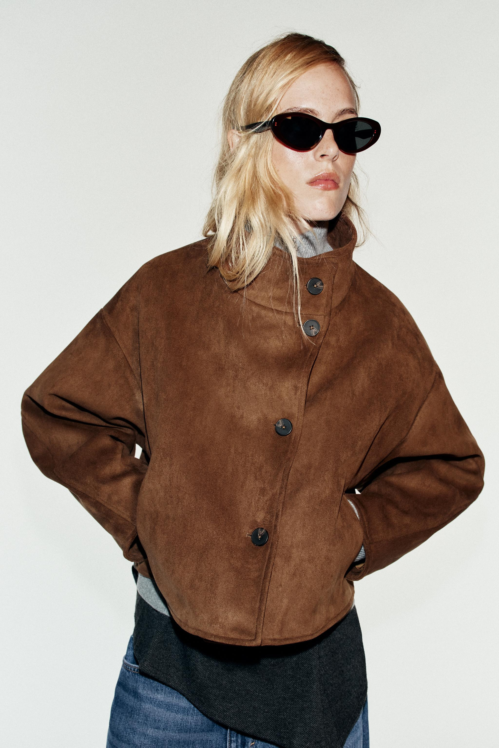 CROPPED FAUX SUEDE JACKET | Zara US