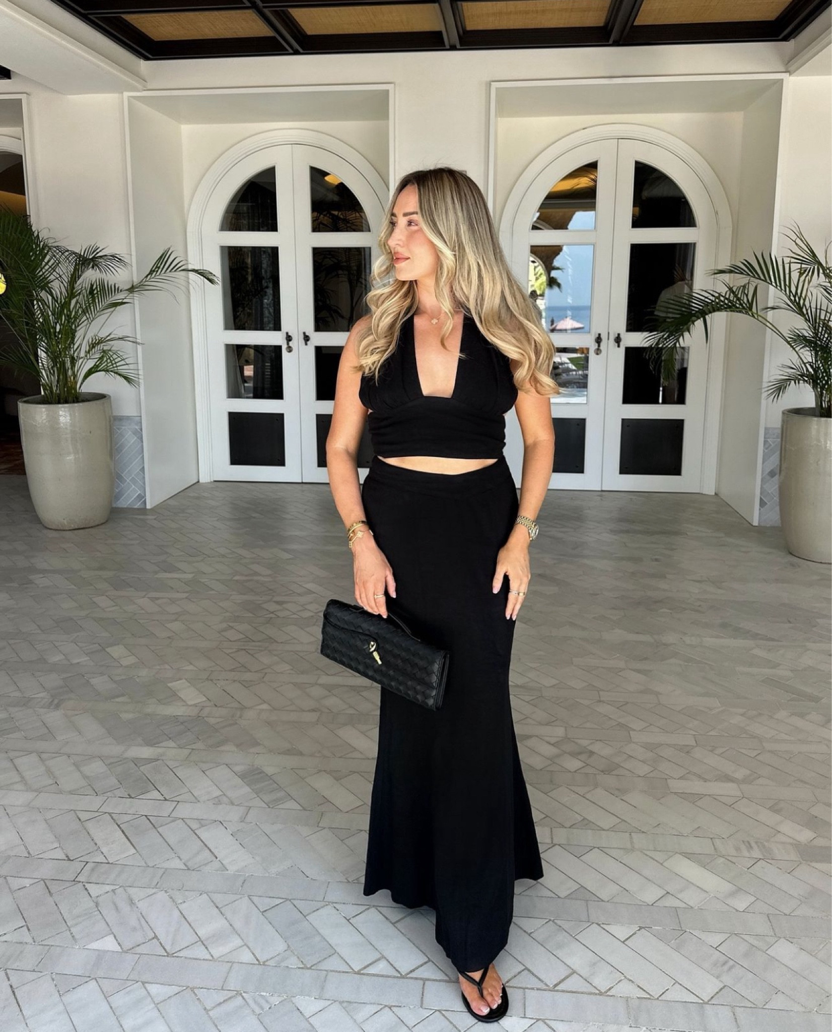 TALA have released some gorgeous, super comfortable summer resort wear 🖤 Wrap crop top with lovely halter neck, and maxi floaty skirt, styled with black and gold accessories 

#LTKluxury #LTKsummer
