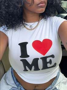 Rovax Plus Size Crew Neck Short Sleeve Letter Print Casual T-Shirt | SHEIN