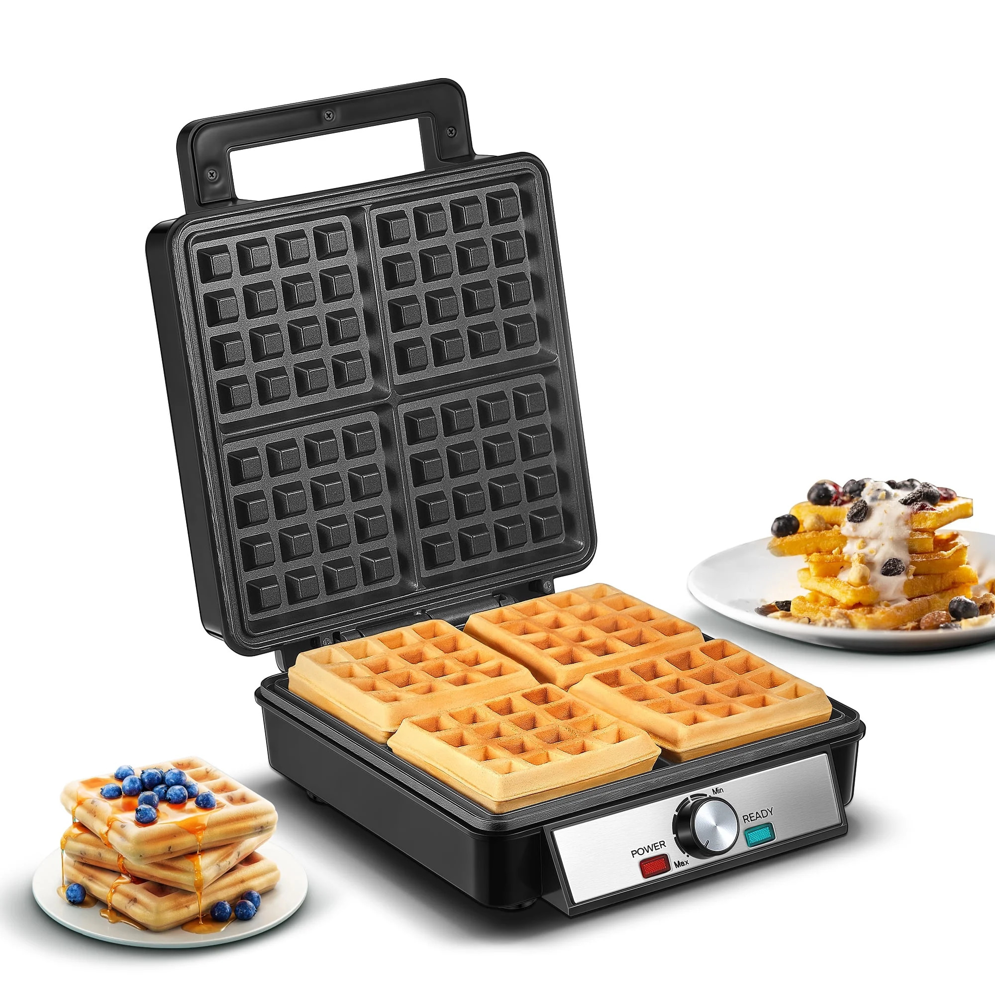 FOHERE 4-Waffle Electric Belgian Waffle Maker, Black Stainless Steel | Walmart (US)
