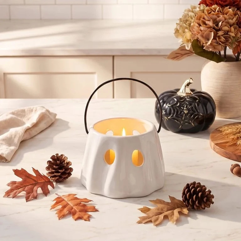 My Texas House Halloween Light-Up Ceramic Ghost Lantern Decoration, White, 3.5" | Walmart (US)