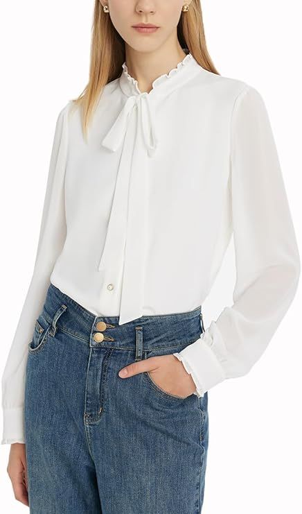 Long Sleeve Shirts for Women White Blouses for Women Dressy Casual Office Work Tops | Amazon (US)