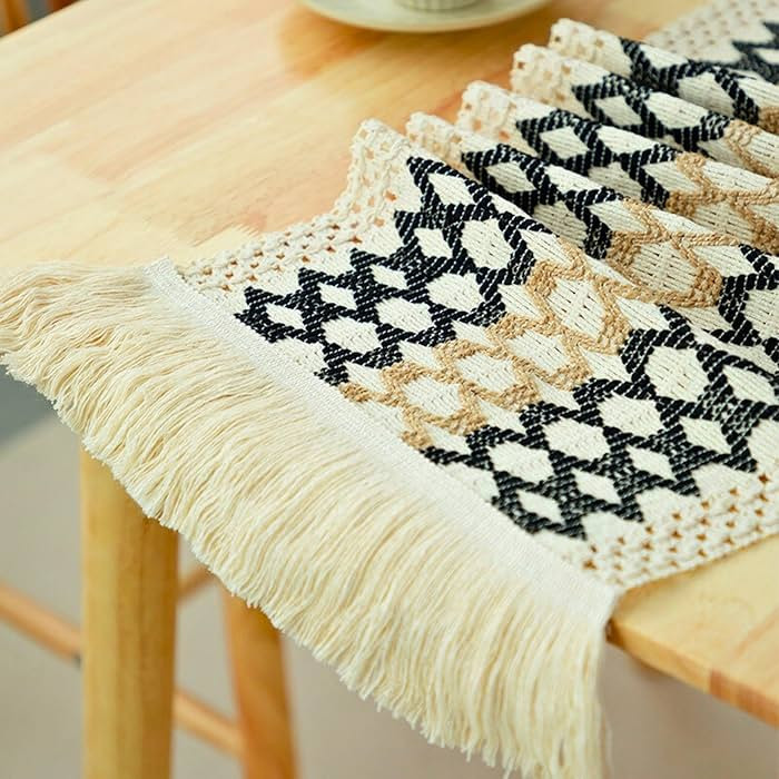 Boho Table Runner 72 inch Macrame Table Runners for Home Decor, Cream & Black Farmhouse Table Run... | Amazon (US)