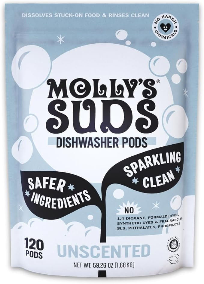 Molly's Suds Dishwasher Pods | Clean Dishwasher Detergent, Cuts Grease & Rinses Clean (Residue-Fr... | Amazon (US)