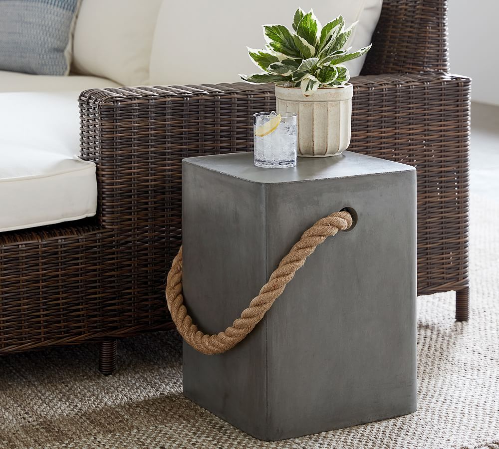 Coastal Concrete & Rope Outdoor Side Table | Pottery Barn (US)