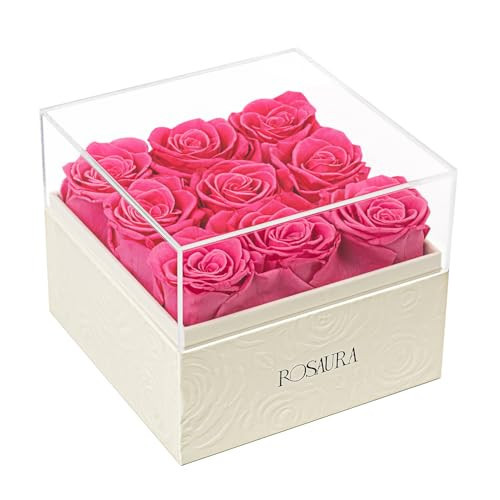 Rosaura Square Preserved Roses Gift Box - Real Forever Flowers in Clear Acrylic Lid, Valentine's for Women (Pink, 9 Roses) | Amazon (US)