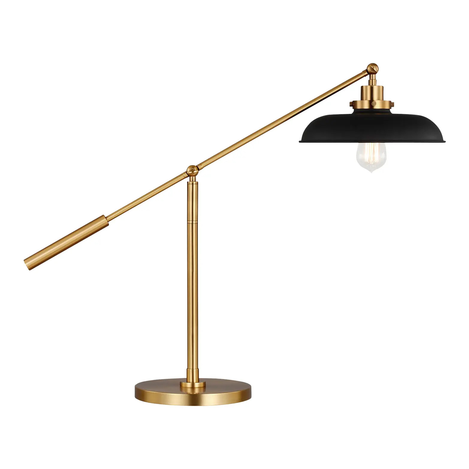 Chapman & Myers by Generation Lighting Wellfleet Wide Desk Lamp, Midnight Black & Burnished Brass | Chairish