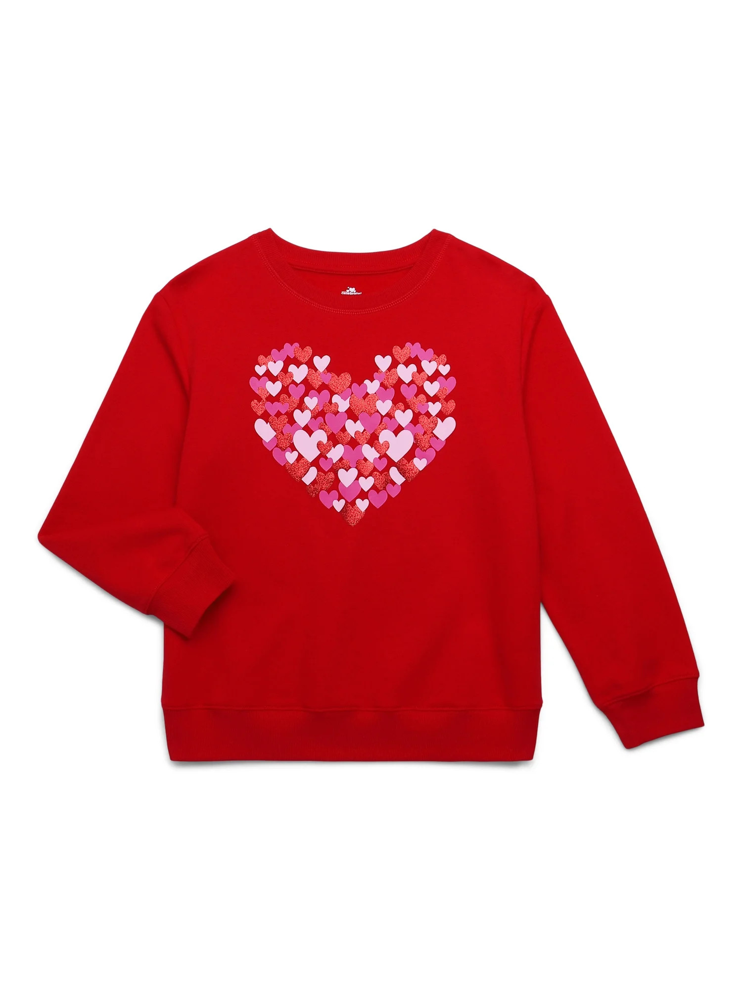 Way to Celebrate Girls' Valentine's Day Long-Sleeve Graphic Fleece Sweatshirt, Sizes 4-18 | Walmart (US)