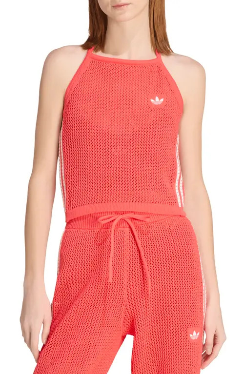 adidas Originals Open Stitch Halter Top in Semi Lucid Red at Nordstrom, Size Large | Nordstrom
