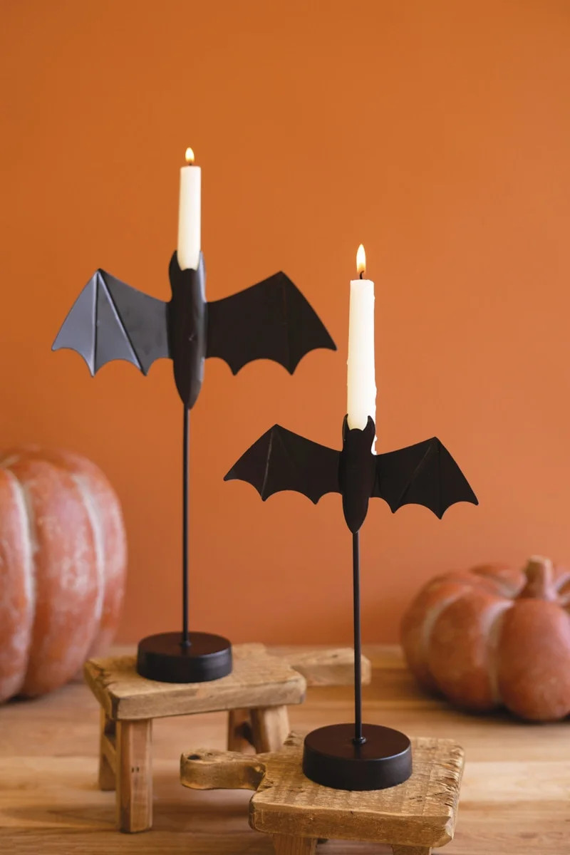 SET OF TWO BLACK BAT TAPER CANDLE HOLDERS | Wayfair North America