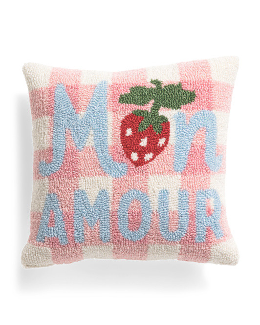 16x16 Mon Amour Gingham Hooked Pillow | TJ Maxx