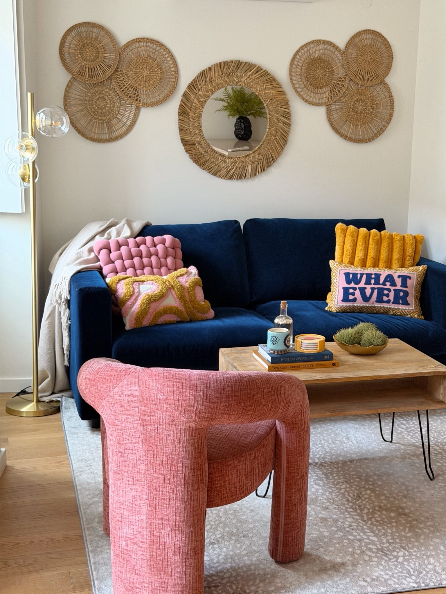 The funky lamp is my favorite 🫶 I got these wooden wall pieces from IKEA!!! We hung the mirror and then had the idea to simply nail the others on each side in a fun pattern. Transformed the wall! 

#LTKFindsUnder100 #LTKTravel #LTKHome