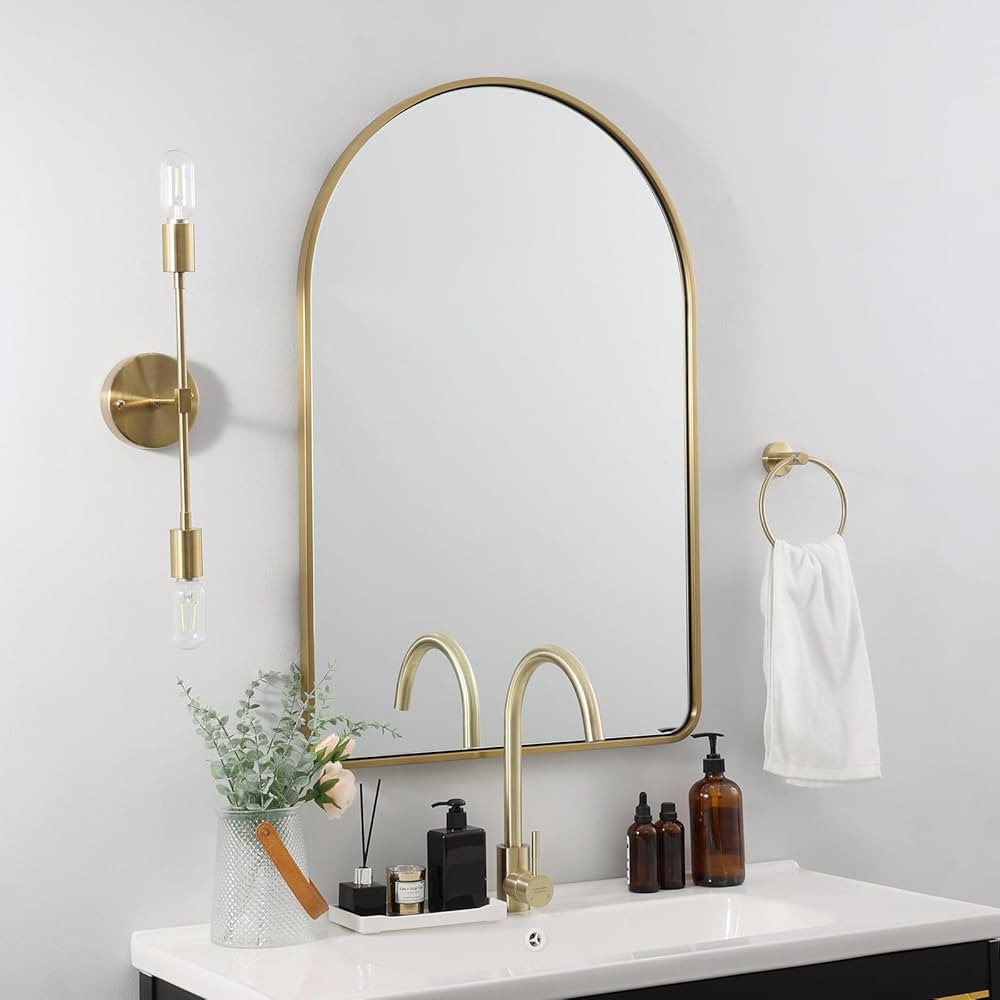 ANDY STAR Brass Mirror Bathroom, 24x36’’ Gold Arched Mirror, Arched Bathroom Mirror, Gold Bat... | Amazon (US)
