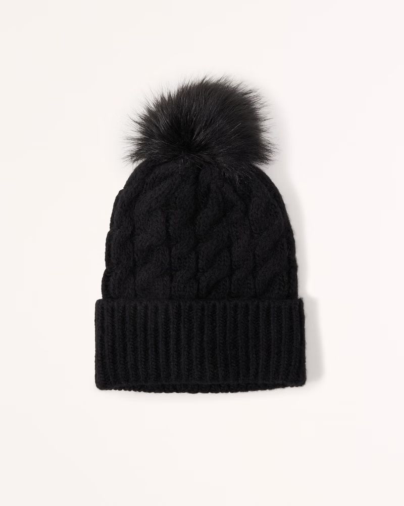 Women's Cable-Knit Pom Beanie | Women's Accessories | Abercrombie.com | Abercrombie & Fitch (US)