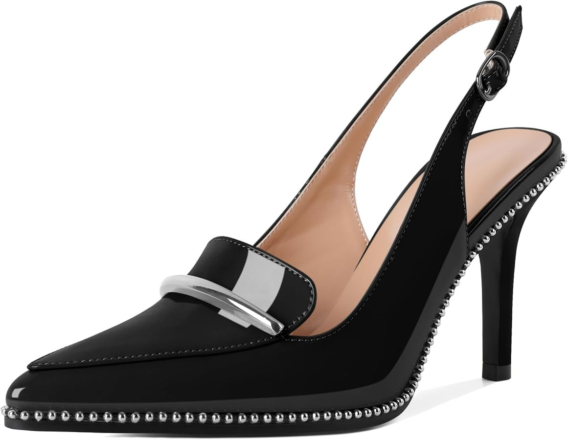 Slingback Heels Women Stilettos High Heel Beaded Pumps Closed Pointd Toe Shoes Slip On Event Part... | Amazon (US)