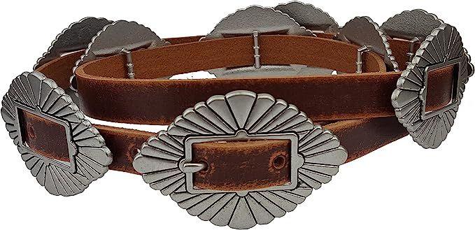 Western-Inspired Vintage Distress Leather Belt w. sliding conchos | Amazon (US)