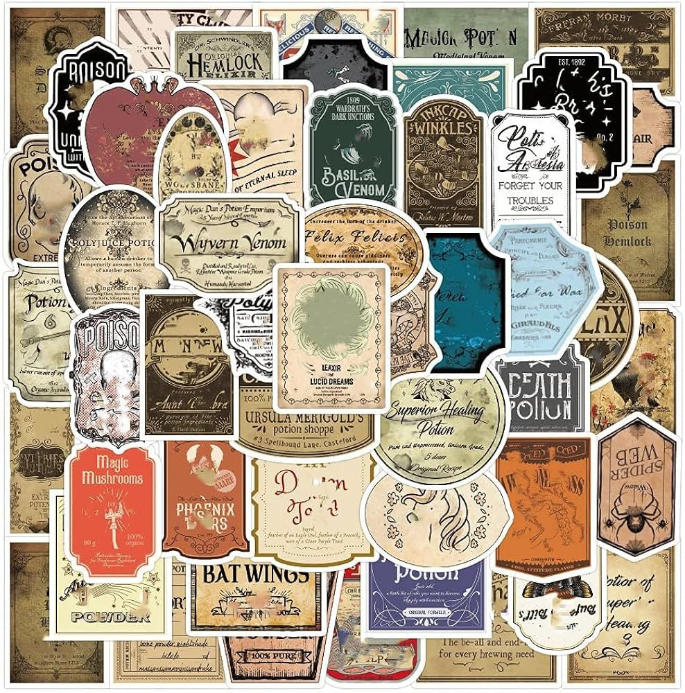 50PCS Potion Labels Stickers, Vinyl Waterproof Halloween Wine Bottle Glassy Bottle Stickers for W... | Amazon (US)