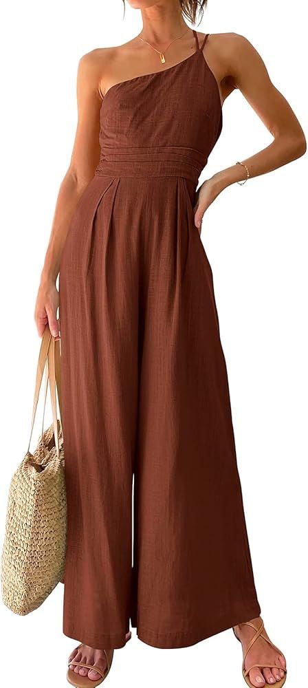 Women Casual Wide Leg Jumpsuit One Should Spaghetti Strap Lounge Jumpsuit Romper Playsuits | Amazon (US)