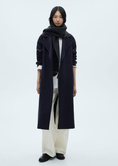 Virgin wool coat with belt dark navy - Women - L - MANGO | Mango (US/MX/AU)