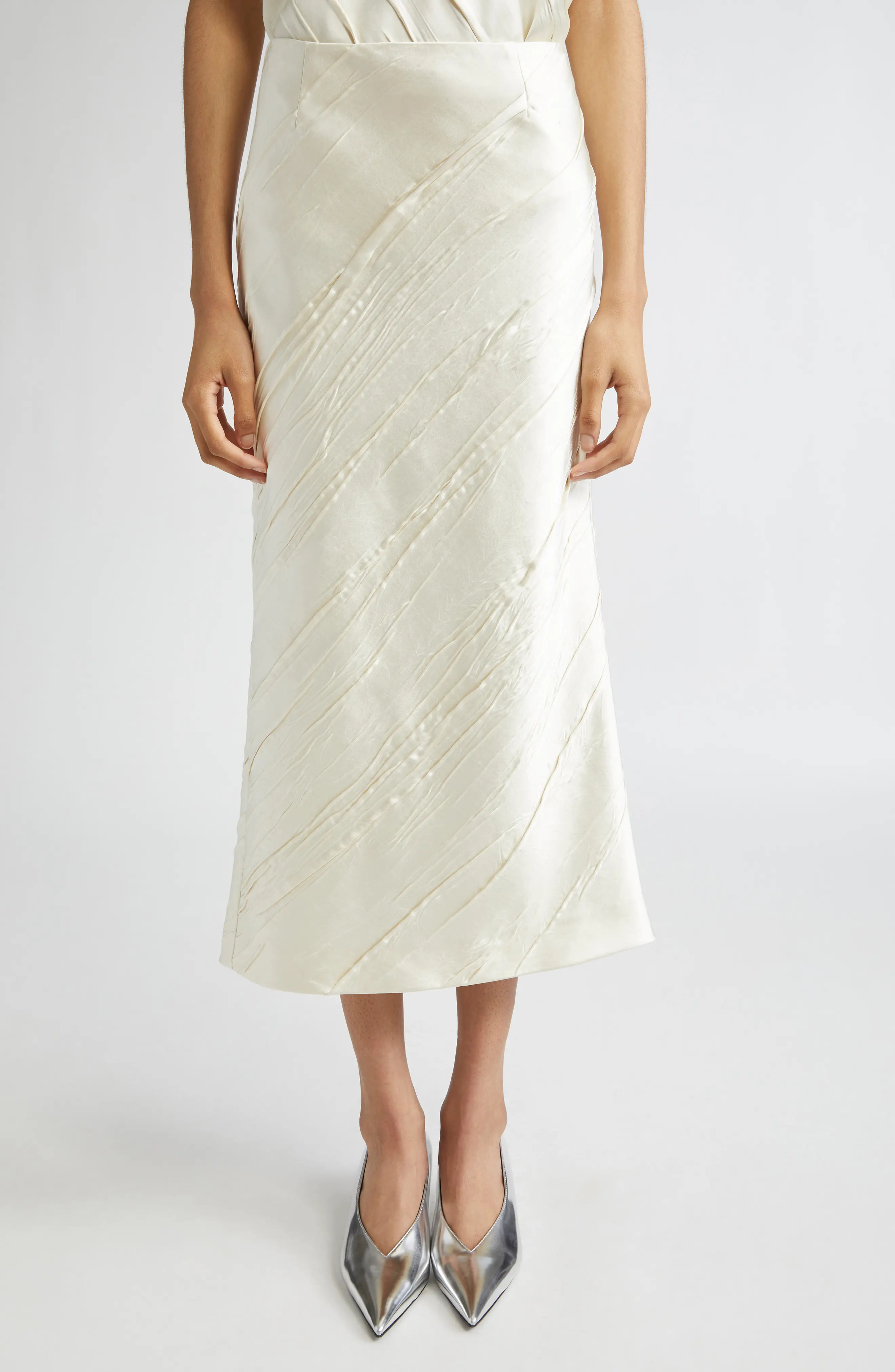 SPORTMAX Ruta Creased Satin Midi Skirt (Women) | Nordstrom | Nordstrom