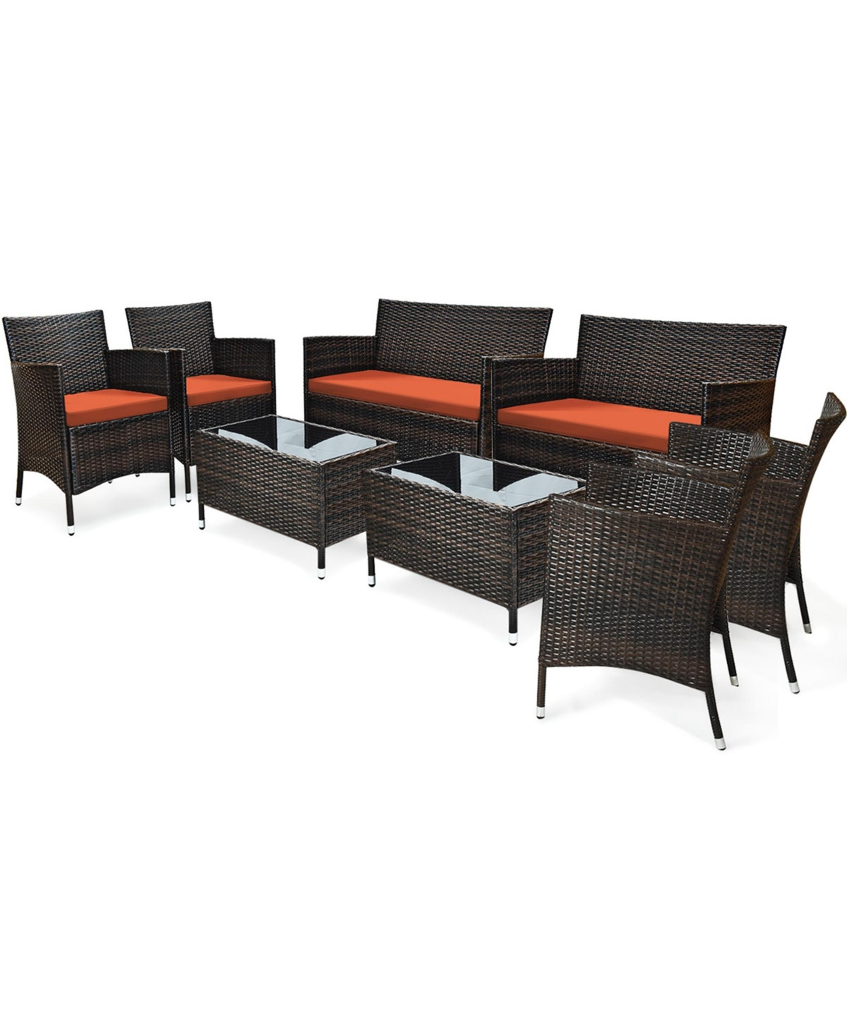 Gymax Set of 8 Outdoor Patio Rattan Conversation Furniture Set w/ Cushion Table - Orange+mix brown | Macy's