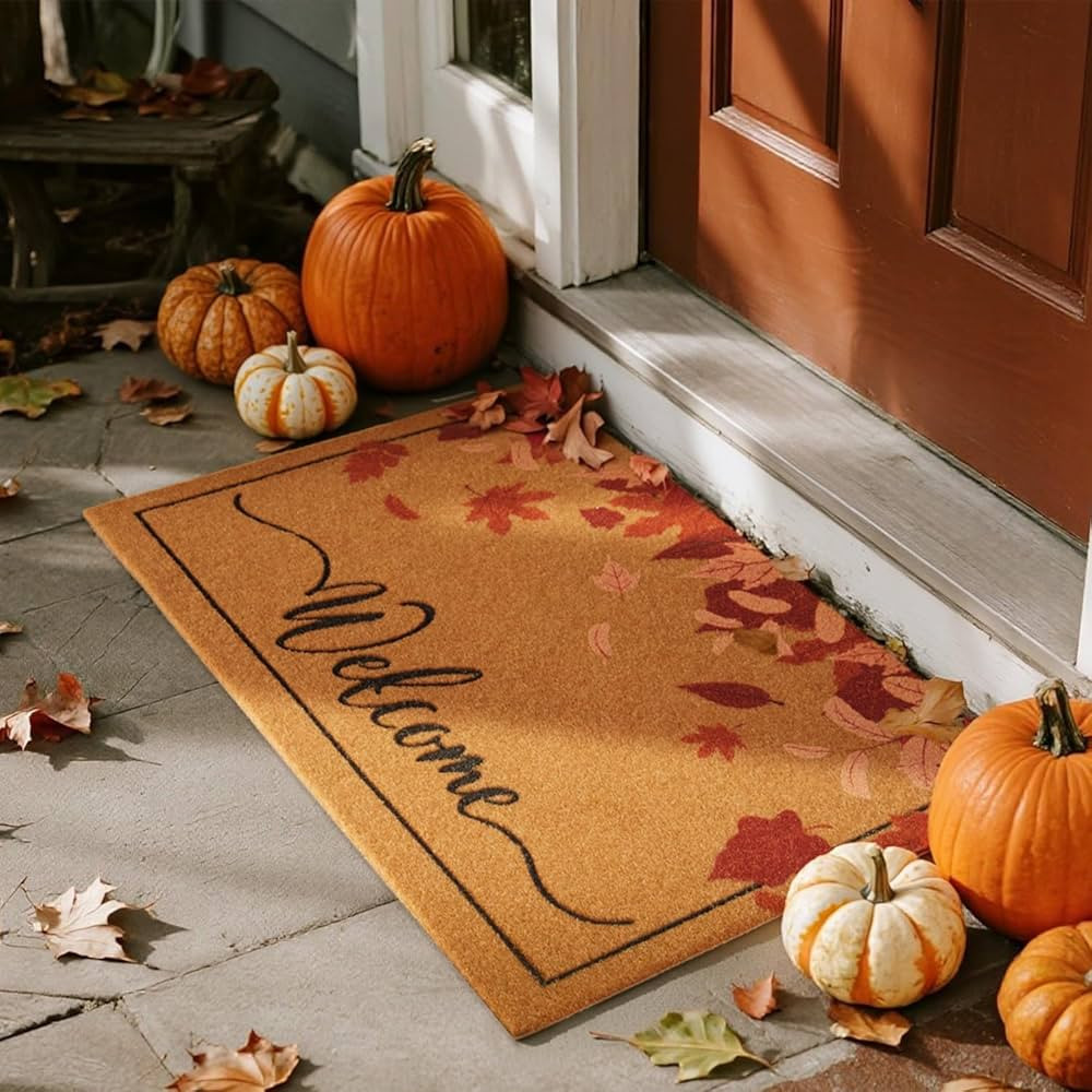 Fall Door Mat Autumn Welcome Mat for Front Door Outdoor Entrance Doormat Coir Dirt Trapper with N... | Amazon (US)