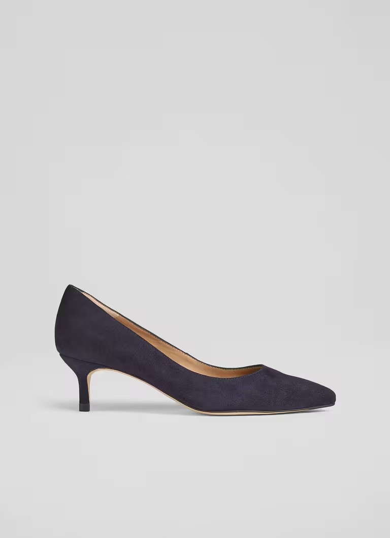 Classic Audrey Navy Suede Kitten Heel Courts | L.K. Bennett (UK)