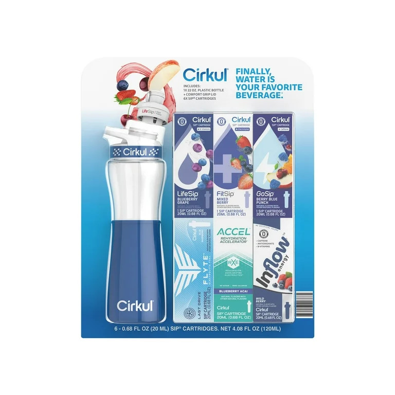 Cirkul 22 fl oz Plastic Bottle and Navy Chill Sleeve Value Pack with 6 Flavor Cartridges | Walmart (US)