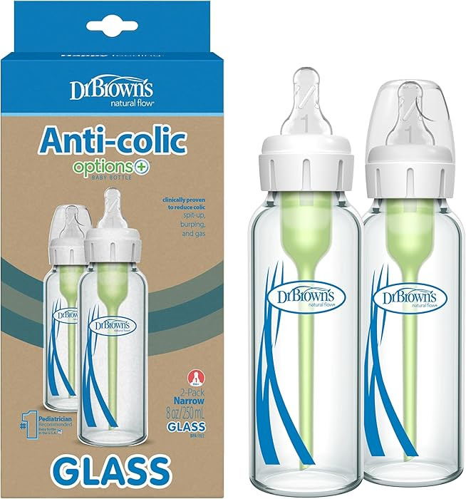 Dr. Brown's Anti-Colic Options+ Narrow Glass Baby Bottle with Level 1 Slow Flow Nipple, BPA-Free,... | Amazon (US)