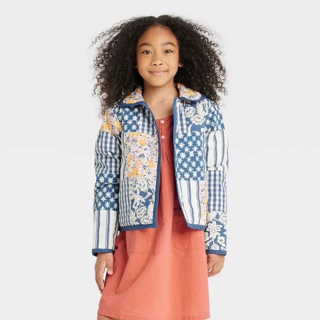 Girls' Patchwork Quilted Jacket - Cat & Jack™ Blue | Target